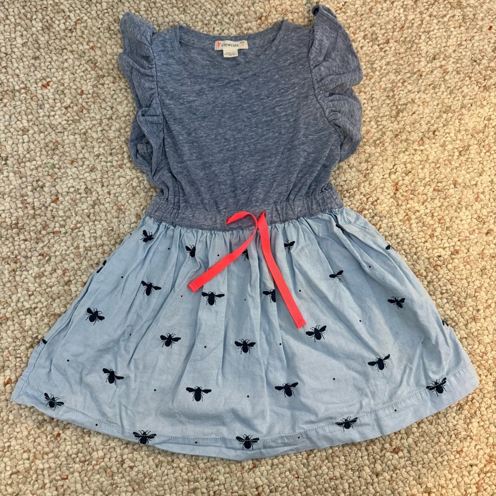 Crew Cuts Blue Bee Print Dress with Pink Tie 2T